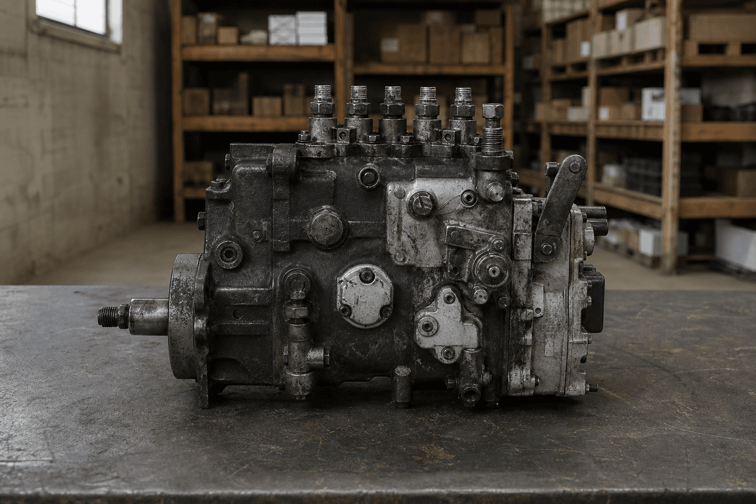 A used injection pump on the bench. Every part I sell, I have had in my hands.